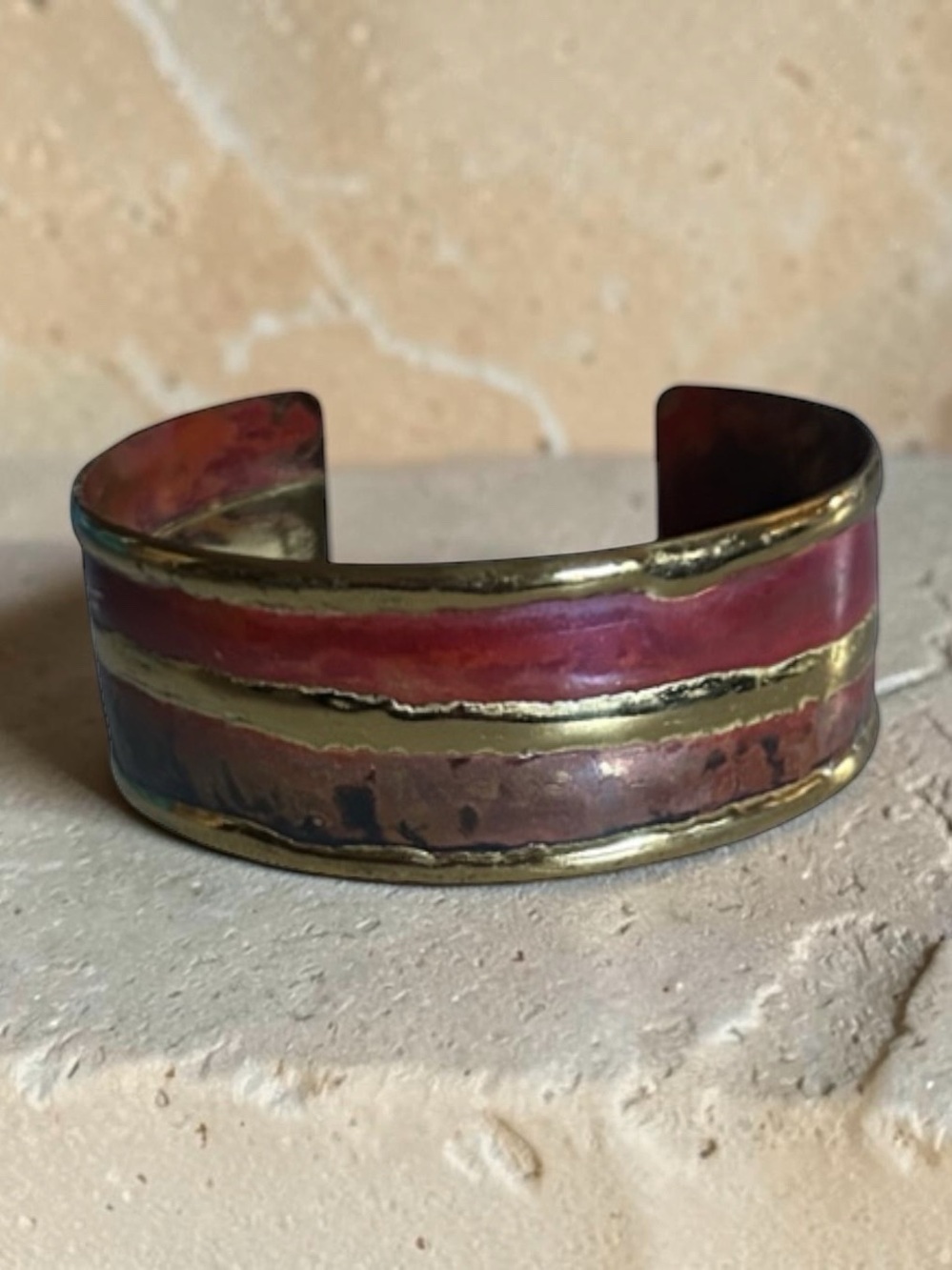 Copper Cuff Bangle Bracelet with Red and Brown